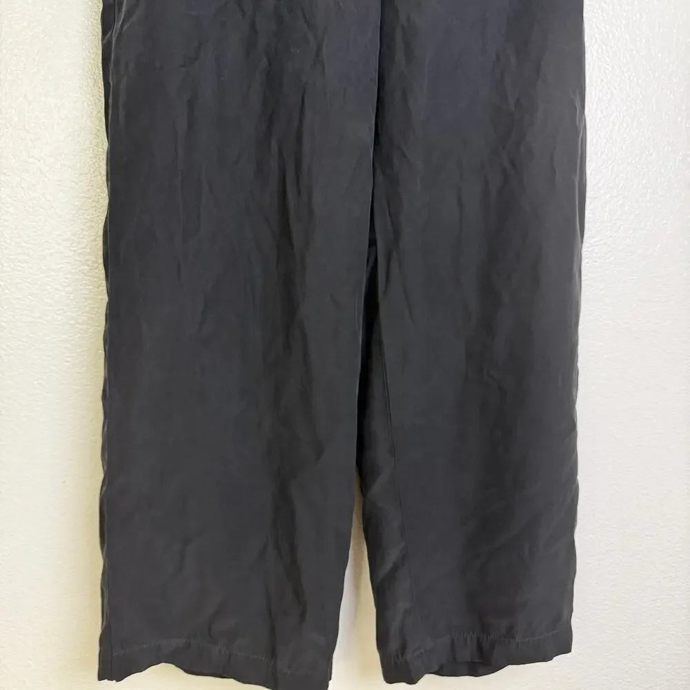 Eileen Fisher Silk Pants Womens Medium Black Wide Leg Pull On Crop Elastic 24.5" - Picture 8 of 9